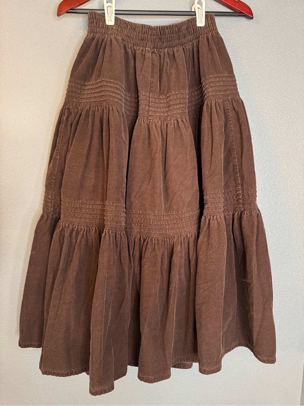 Vintage Laura Ashley brown corduroy tiered maxi skirt Made in Britain Medium - Picture 2 of 9